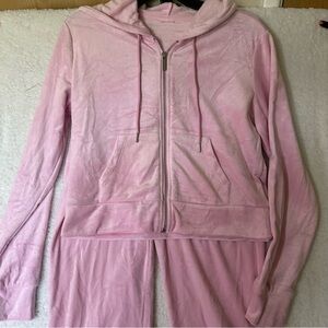 No Boundaries Pink Velour Zip-Up Hoodie & Pants Set Y2K Lounge Set